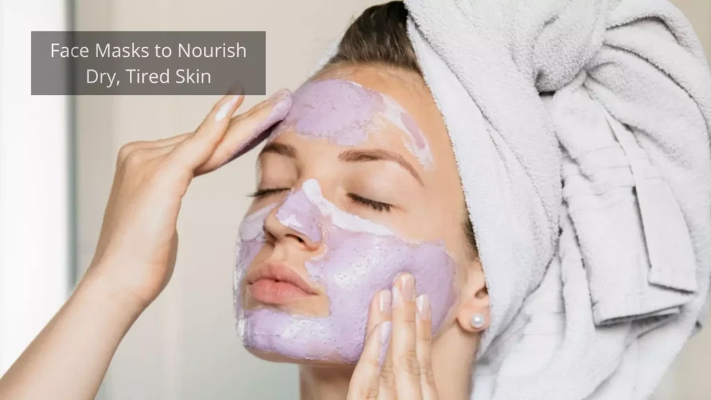 Face mask application for dry, tired skin to hydrate and restore radiance.