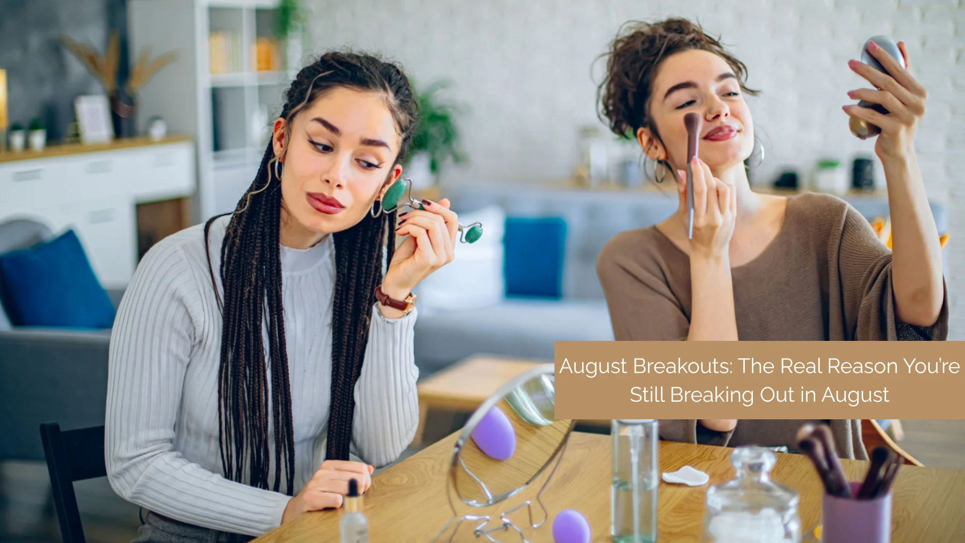 Woman wiping sweat on a hot August day, highlighting how sweat contributes to August breakouts