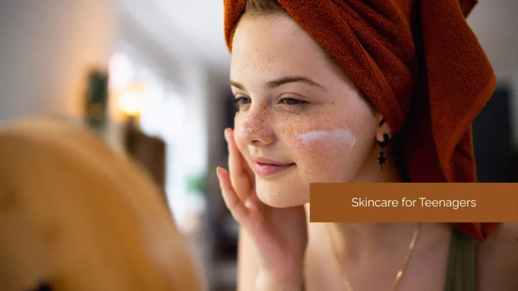 Teen boy applying sunscreen in the morning as part of safe skincare for teenagers