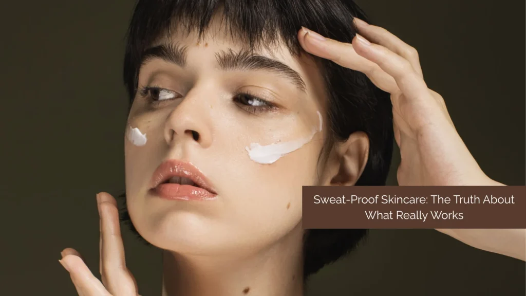 Woman applying tinted sunscreen as part of sweat-proof skincare routine