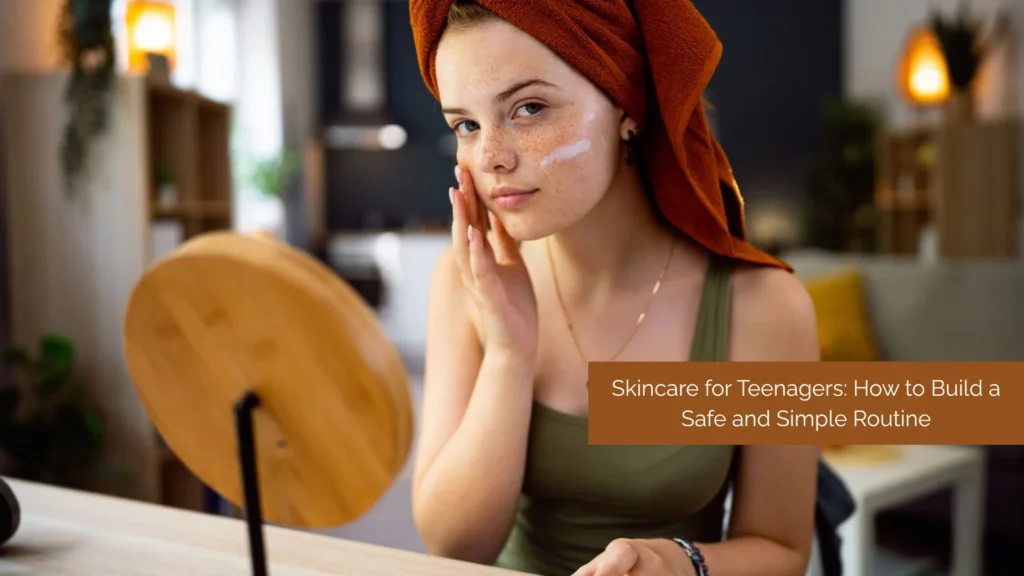 Teen girl applying lightweight moisturizer as part of a gentle skincare routine for teenagers